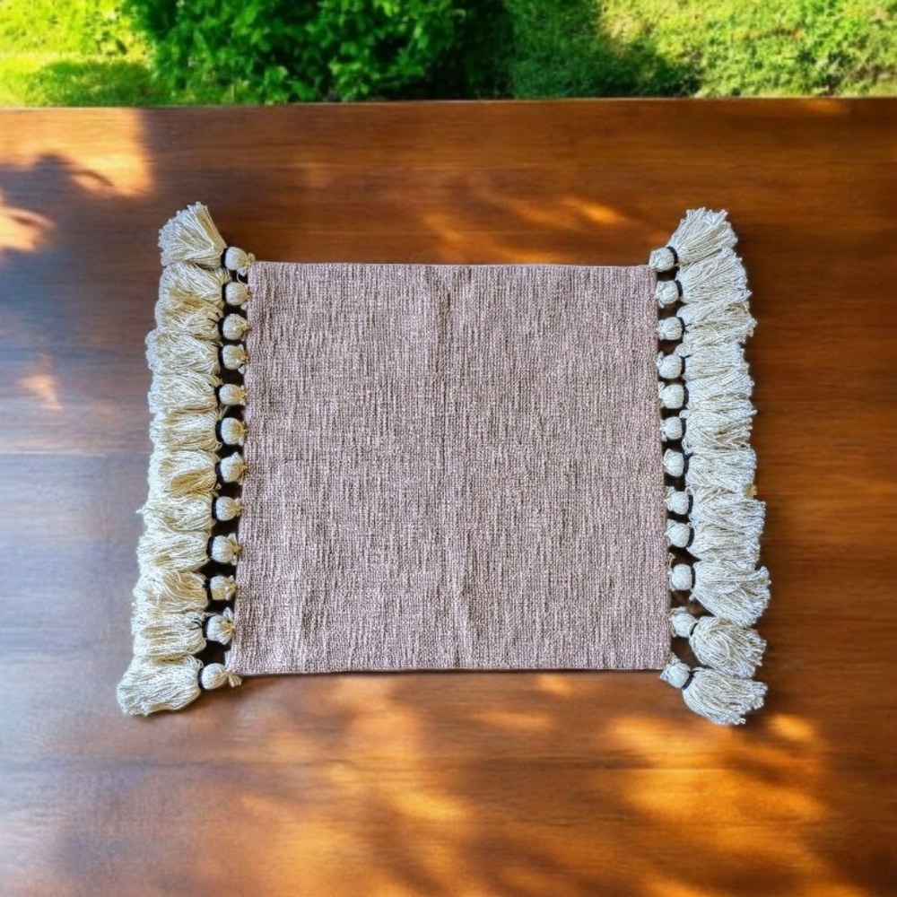 NWT SBK Boho Tasseled Linen Cotton Throw Pillow Case Cover Taupe/Beige 18"x18"